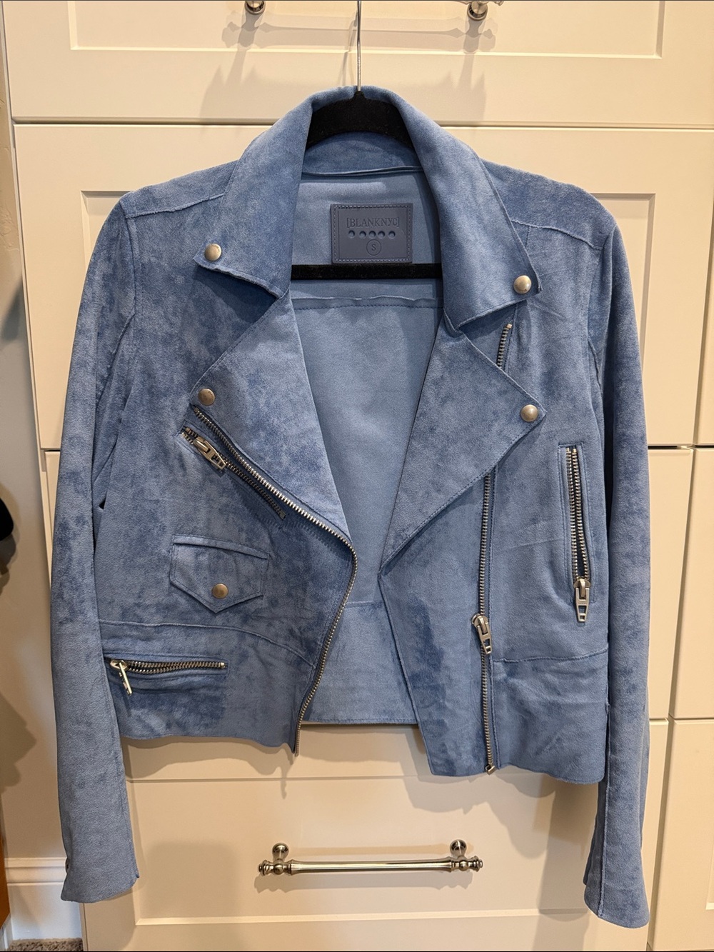 Blank NYC Dusty Blue Suede Moto Jacket